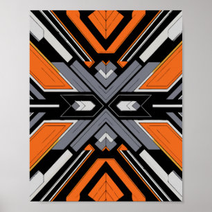 Geometrische futuristische Symmetrie in Orange und Poster