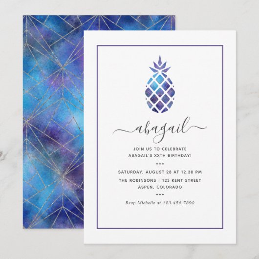 Geometrische Galaxie Ananas Sommer Geburtstag Einladung (Vorne/Hinten)