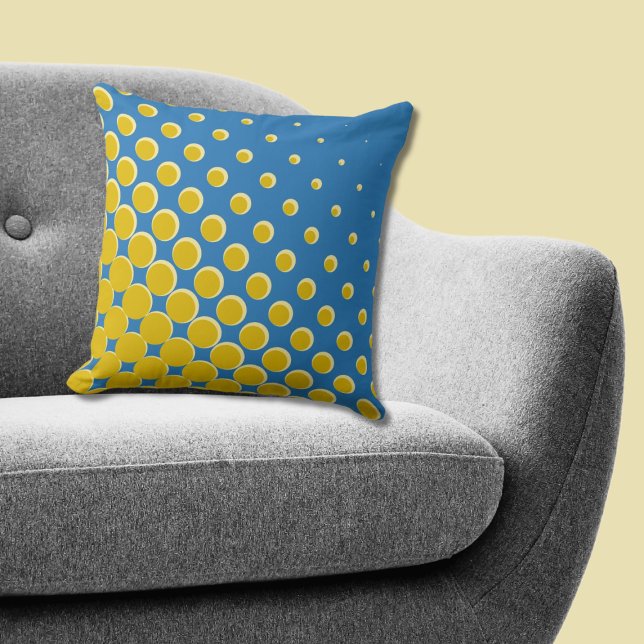 Geometrische gelbe Halbtonpunkte Kissen (Geometric Yellow Blue Halftone Dots Throw Pillow)