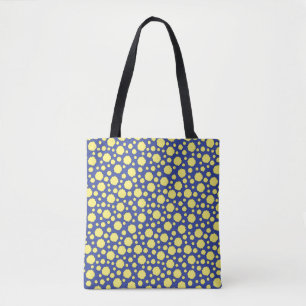 Geometrische gelbe Kreise auf blauer Tasche