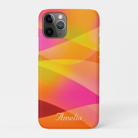 Geometrische gelbe Magentorange mit Namen Case-Mate iPhone Hülle (Rückseite)