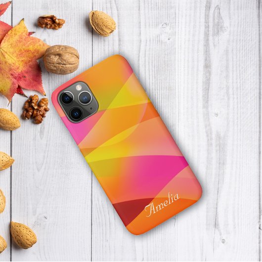 Geometrische gelbe Magentorange mit Namen Case-Mate iPhone Hülle