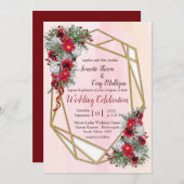 Geometrische Glitzer Burgundy-Blume Einladung (Vorne/Hinten)