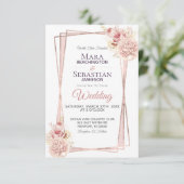 *~* Geometrische Glitzer-Rahmen-Blush-Rose Einladung (Stehend Vorderseite)