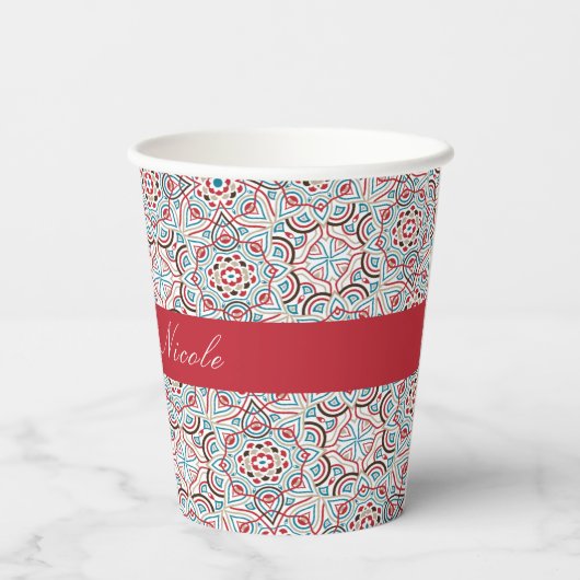 Geometrische Glitzern Kupfermetallische Hochzeit Pappbecher (Rückseite)