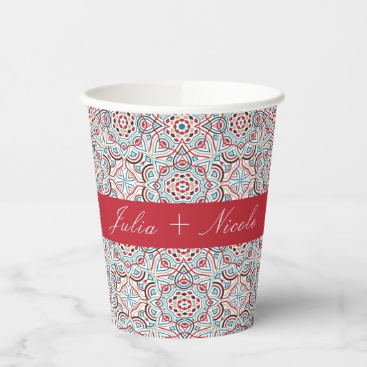 Geometrische Glitzern Kupfermetallische Hochzeit Pappbecher (Links)