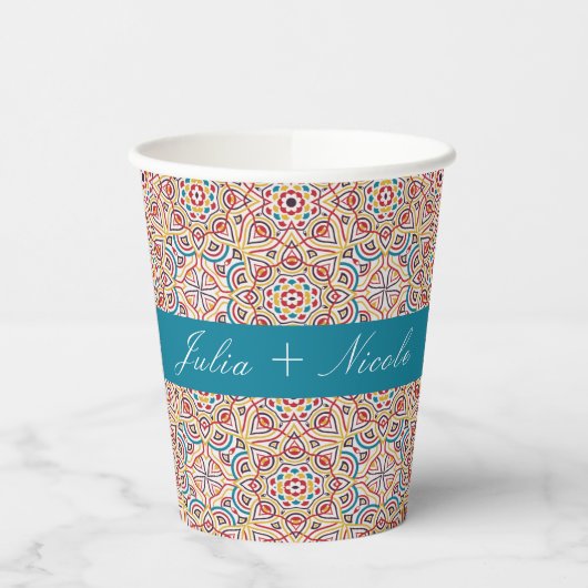 Geometrische Glitzern Kupfermetallische Hochzeit Pappbecher (Links)