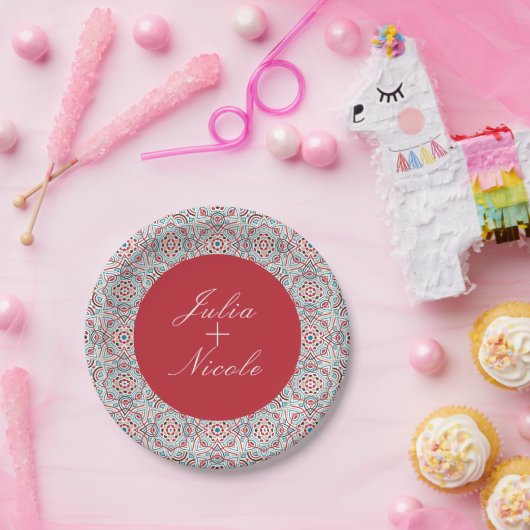 Geometrische Glitzern Kupfermetallische Hochzeit Pappteller (Party)