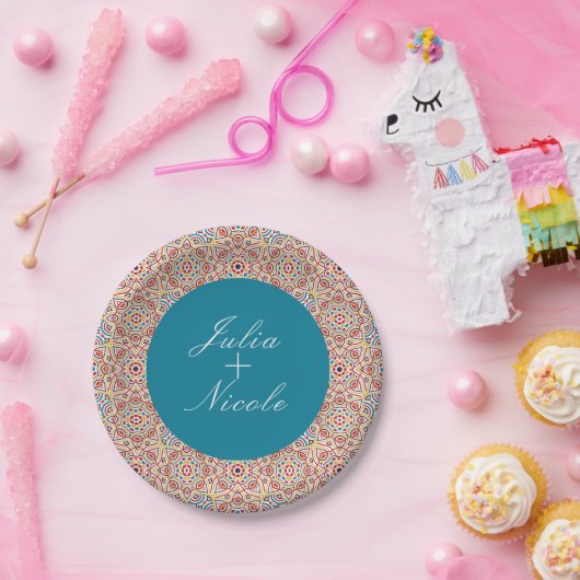 Geometrische Glitzern Kupfermetallische Hochzeit Pappteller (Party)