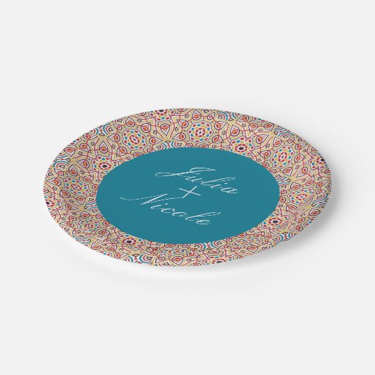 Geometrische Glitzern Kupfermetallische Hochzeit Pappteller (Schrägansicht)