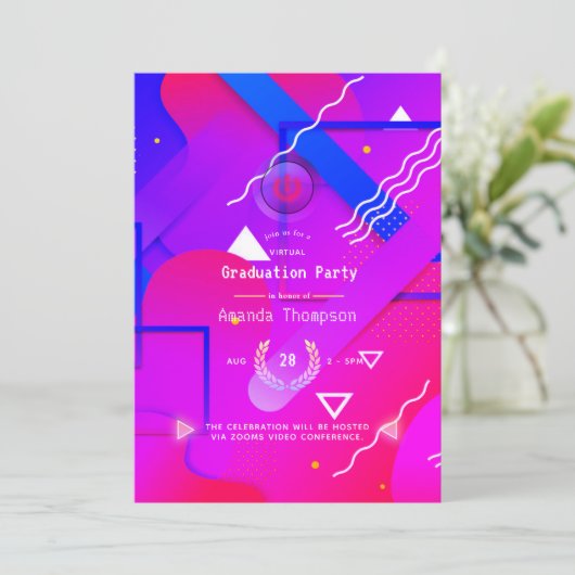 Geometrische Glow Virtual Graduation Party Einladung (Stehend Vorderseite)