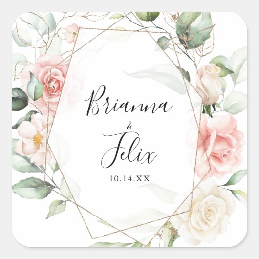 Geometrische Gold-Foliage-Hochzeitsstipps Quadratischer Aufkleber (Vorderseite)