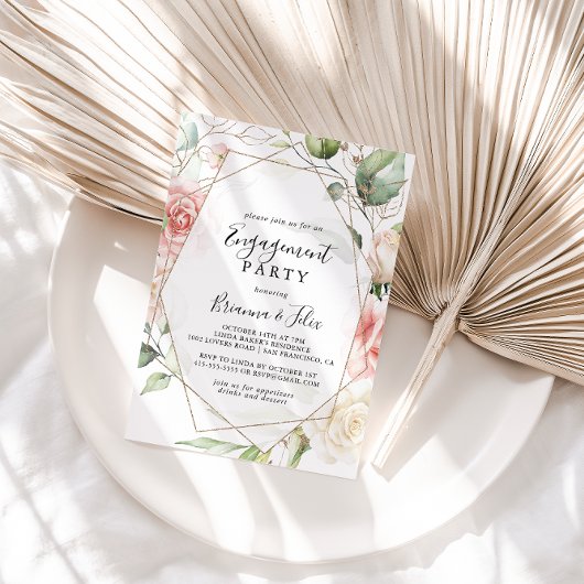 Geometrische Gold Green Foliage Einladung