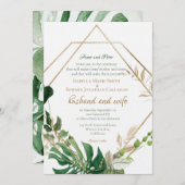 Geometrische Gold-Rahmen-tropische Green-Palm-Blät Einladung (Vorne/Hinten)