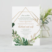 Geometrische Gold-Rahmen-tropische Green-Palm-Blät Einladung (Stehend Vorderseite)