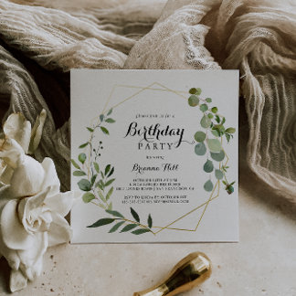 Geometrische Gold Tropical Calligraphy Geburtstags Einladung