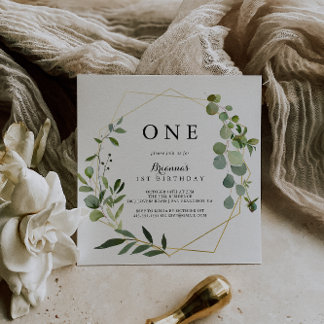 Geometrische Gold Tropical Green First Party Einladung