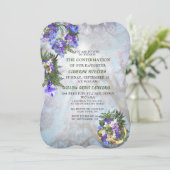 Geometrische Gold- und Jacaranda-Blume-Bestätigung Einladung (Stehend Vorderseite)