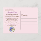 Geometrische Gold- und LavenderBlume Save the Date Ankündigungspostkarte (Rückseite)