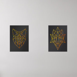 Geometrische Goldene Fuchs- und Wolfsart Bilderwand Sets