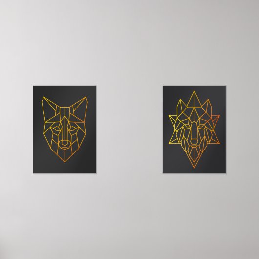 Geometrische Goldene Fuchs- und Wolfsart Bilderwand Sets (Vorderseite)