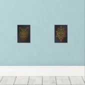 Geometrische Goldene Fuchs- und Wolfsart Bilderwand Sets (Holzboden)