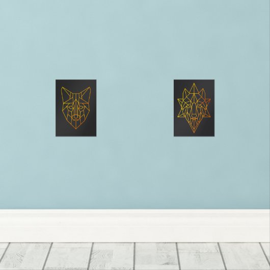 Geometrische Goldene Fuchs- und Wolfsart Bilderwand Sets (Holzboden)