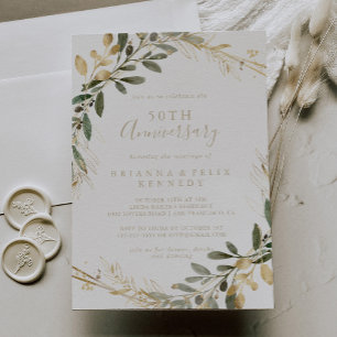 Geometrische goldene Grünpflanzen 50. Hochzeitstag Einladung