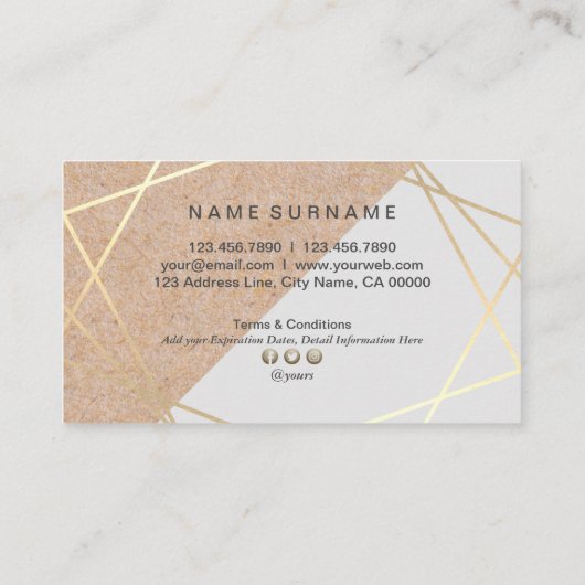 Geometrische Goldkraftpapier Druckgraue Visitenkarte (Rückseite)