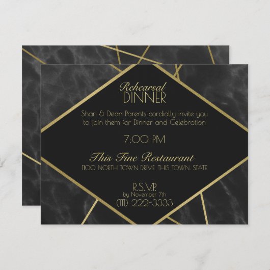 Geometrische Goldlinien und Marmor Probe Abendesse Einladung (Vorne/Hinten)