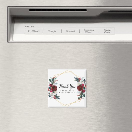 Geometrische Goldrahmen-Burgund-Winter-Blume Magnet (In Situ (Geschirrspüler))