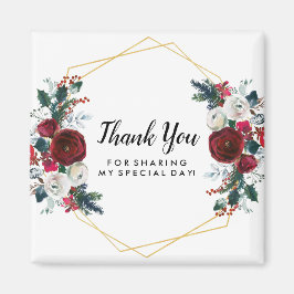 Geometrische Goldrahmen-Burgund-Winter-Blume Magnet