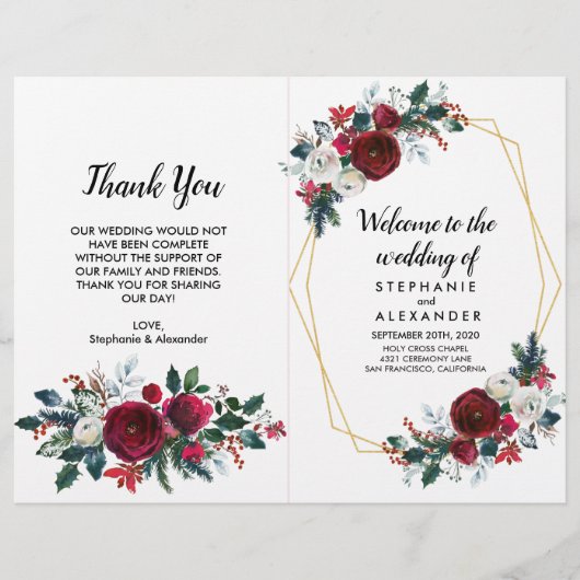 Geometrische Goldrahmen Burgundy Winter-Blume (Vorderseite)