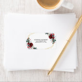 Geometrische Goldrahmen Burgundy Winter-Blume Adressaufkleber (Insitu)