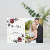 Geometrische Goldrahmen Burgundy Winter-Blume Dankeskarte (Stehend Vorderseite)