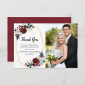 Geometrische Goldrahmen Burgundy Winter-Blume Dankeskarte (Vorne/Hinten)