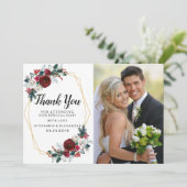 Geometrische Goldrahmen Burgundy Winter-Blume Dankeskarte (Stehend Vorderseite)