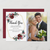 Geometrische Goldrahmen Burgundy Winter-Blume Dankeskarte (Vorne/Hinten)