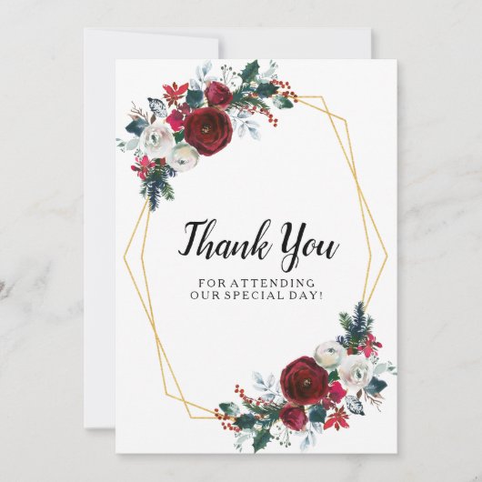 Geometrische Goldrahmen Burgundy Winter-Blume Dankeskarte (Vorderseite)
