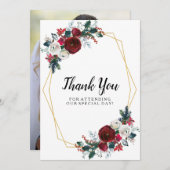 Geometrische Goldrahmen Burgundy Winter-Blume Dankeskarte (Vorne/Hinten)