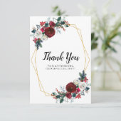 Geometrische Goldrahmen Burgundy Winter-Blume Dankeskarte (Stehend Vorderseite)