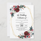 Geometrische Goldrahmen Burgundy Winter-Blume Einladung (Vorderseite)