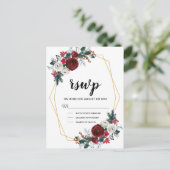 Geometrische Goldrahmen Burgundy Winter-Blume Einladungspostkarte (Stehend Vorderseite)