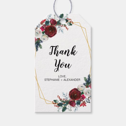 Geometrische Goldrahmen Burgundy Winter-Blume Geschenkanhänger (Vorderseite)