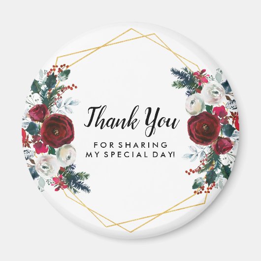 Geometrische Goldrahmen Burgundy Winter-Blume Magnet (Vorne)