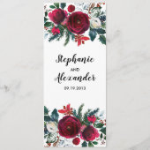 Geometrische Goldrahmen Burgundy Winter-Blume Menükarte (Rückseite)