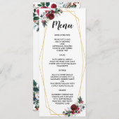 Geometrische Goldrahmen Burgundy Winter-Blume Menükarte (Vorne/Hinten)