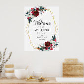 Geometrische Goldrahmen Burgundy Winter-Blume Poster (Küche)