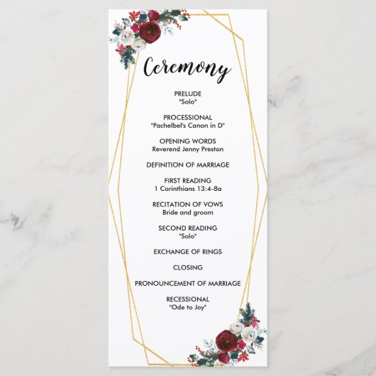 Geometrische Goldrahmen Burgundy Winter-Blume Programm (Vorderseite)