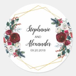 Geometrische Goldrahmen Burgundy Winter-Blume Runder Aufkleber